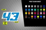 Full Colour Printed Number Decal - Forty Three Style