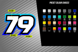 Full Colour Printed Number Decal - Seventy Nine Style