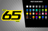 Full Colour Printed Number Decal - Sixty Five Style